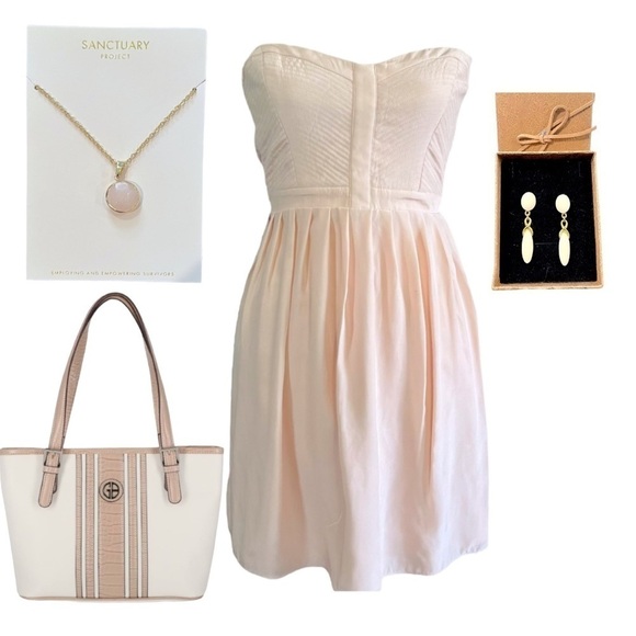 NWT Parker Pale Pink Silk Strapless Sweetheart Neckline Mini Dress sz S - Picture 12 of 14